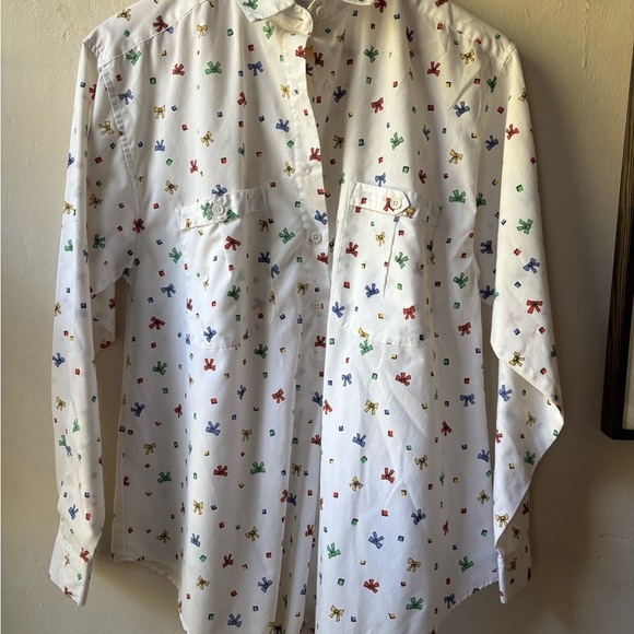 Take Nine Tops - Vintage Maternity Popover Button Top with Ribbon Bow Pattern by Take Nine EXC 🎀